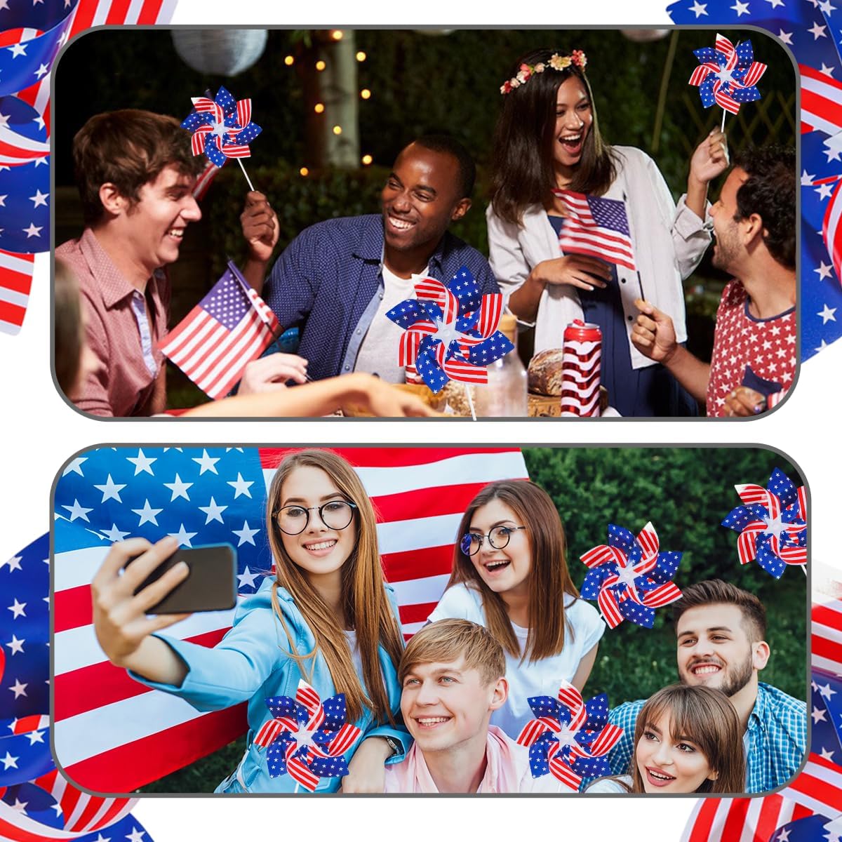 10 Pcs Fourth of July Pinwheels Red White and Blue 4th of July Decorations American Flag Pinwheel Memorial Day Independence Party Supplies Garden Wind Spinners Patriotic Yard Outdoor Decor