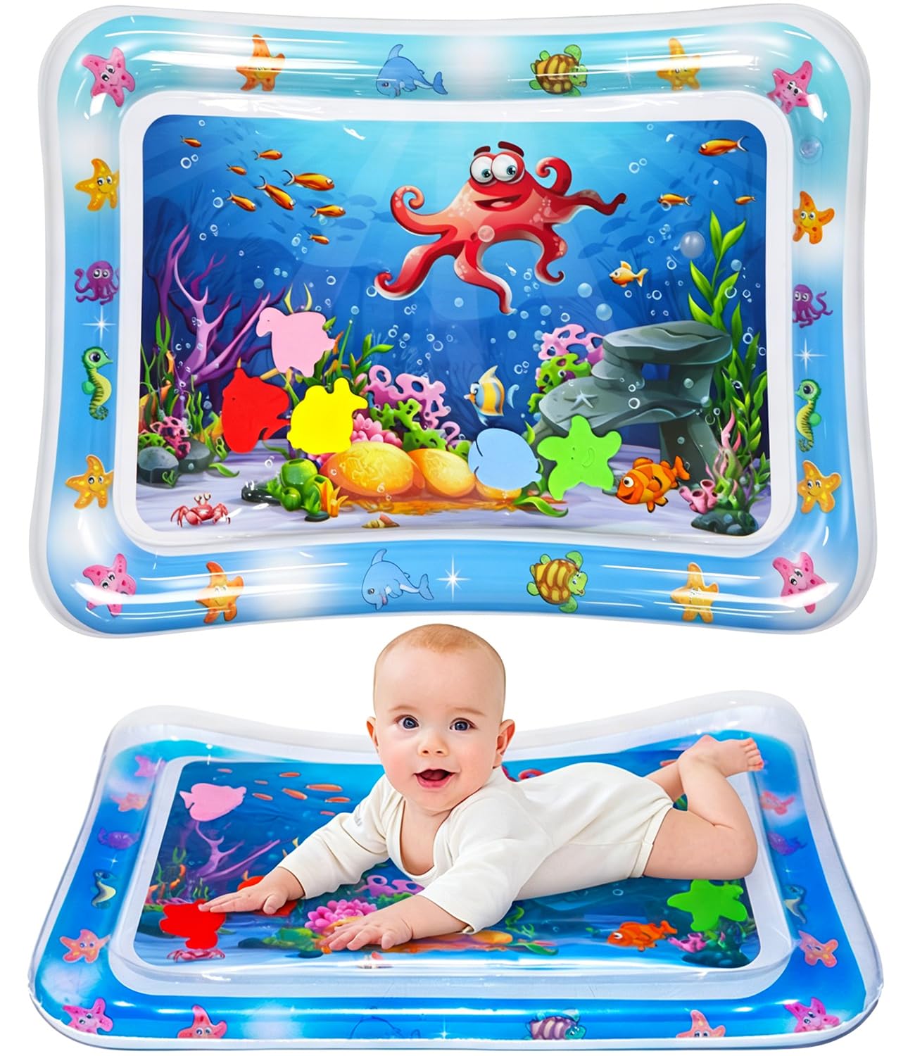 YRPACFB Tummy Time Water Mat, Water Play Mat for Babies, Baby Tummy Time Mats, Sensory Toy for Infants and Toddlers 3-36 Months, Promotes Development Blue