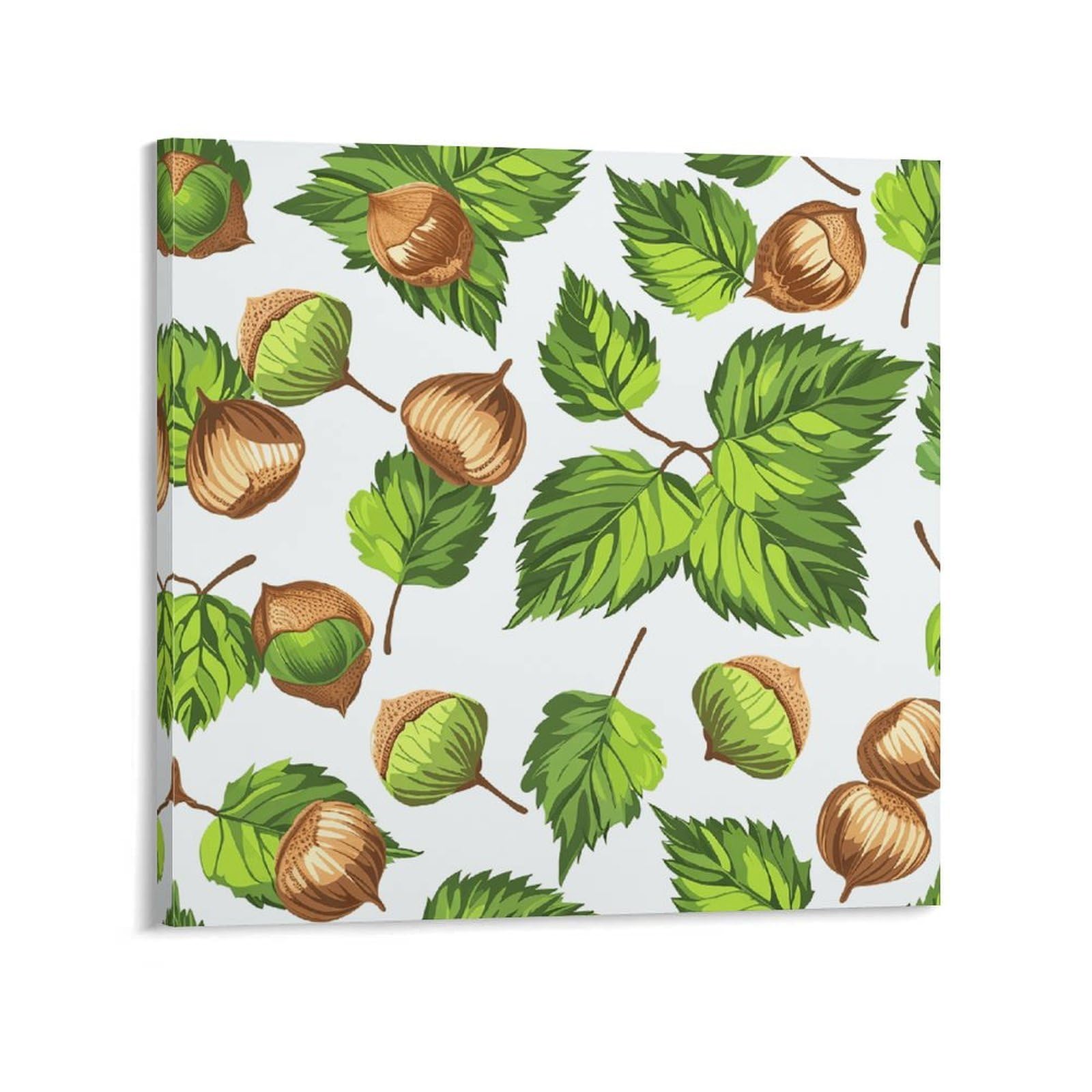 KLOPH Hazelnuts And Leaves Canvas Wall Art for Living Room 10x10inch Modern Artwork Painting for Bathroom Hanging Canvas Prints Aesthetic Wallart for Bedroom Kitchen Office Wall Decor