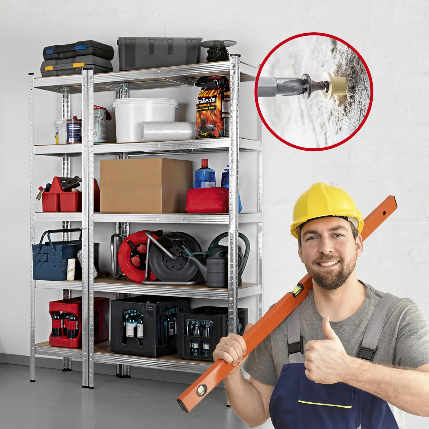 EASYmaxx Regał do dużych obciążeń, 2-częściowy zestaw | nośność 875 kg, 175 kg na poziom, regał i stół warsztatowy, regał do piwnicy, magazynu z 5 regulowanymi półkami, do piwnicy, garażu, warsztatu