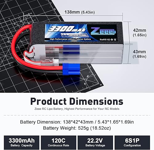 Miniatura 2 de Zeee 6S Lipo Batería 3300mAh 22.2V 120C Estuche suave Batería con conector EC5 para RC Avión Helicóptero RC Coche Camión Tanque Drone Racing Hobby