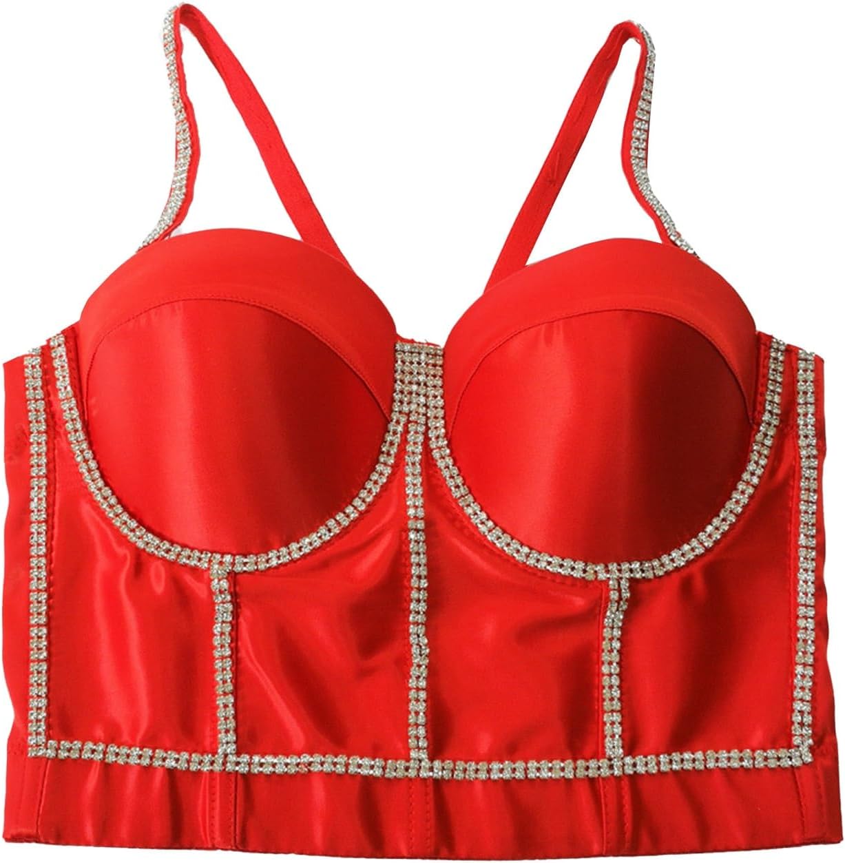 Women's Sexy Glitter Corset Halter Tops Rhinestone Chain Crop Top Vest Party Push Up Bra