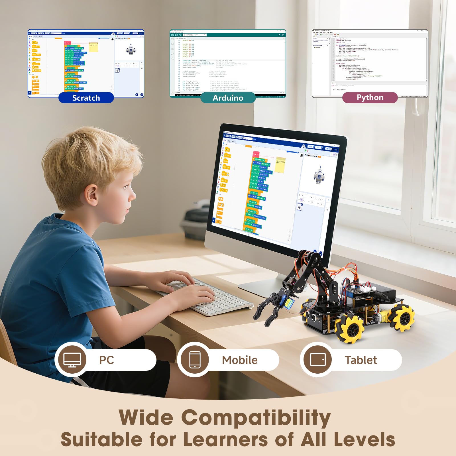 Robotica per bambini dai 8 ai 12 anni, kit di costruzione di auto con braccio robotico intelligente a 5DOF, giocattolo STEM, regalo per ragazzi/adolescenti/adulti, codifica ESP32-Arduino/Python, app e