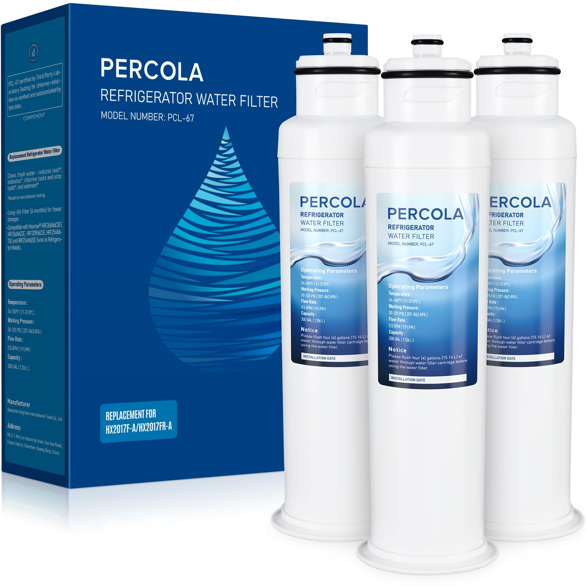 HX2017FR-A/HX2017F-A/HRF266N6CSE1 Wasserfilter, 3er-Pack