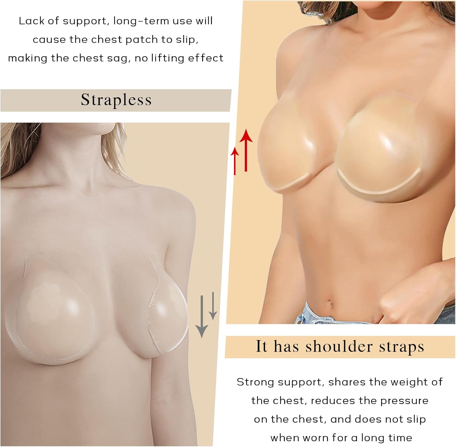 Invisible Lift Sticky Bra for Large Breasts - Women's Seamless Backless Strapless Push Up Adhesive Silicone Bra - Image 4
