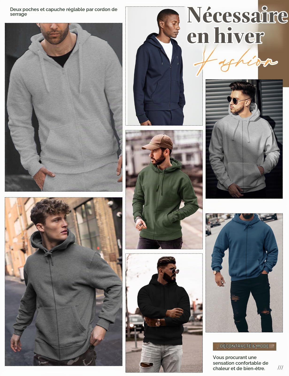 TOMEEK Sweat Homme Polaire Sweat à Capuche Veste Hiver Chaud avec Zippée Thermique Sherpa Manteaux avec Poches Manches Longues Zippé Blouson Casual Travail Sport