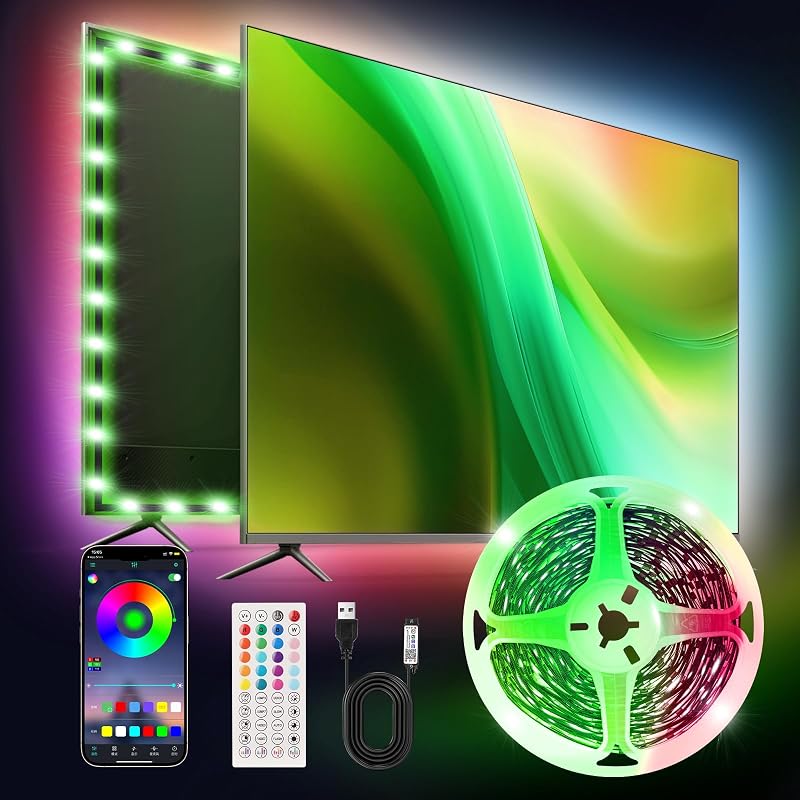 PSTAR Luces LED para TV, retroiluminación RGB de sincronización de música de 6.56 pies con control remoto y aplicación, alimentación por USB para televisores de 32 a 40 pulgadas, monitores de juegos, PC, dormitorio