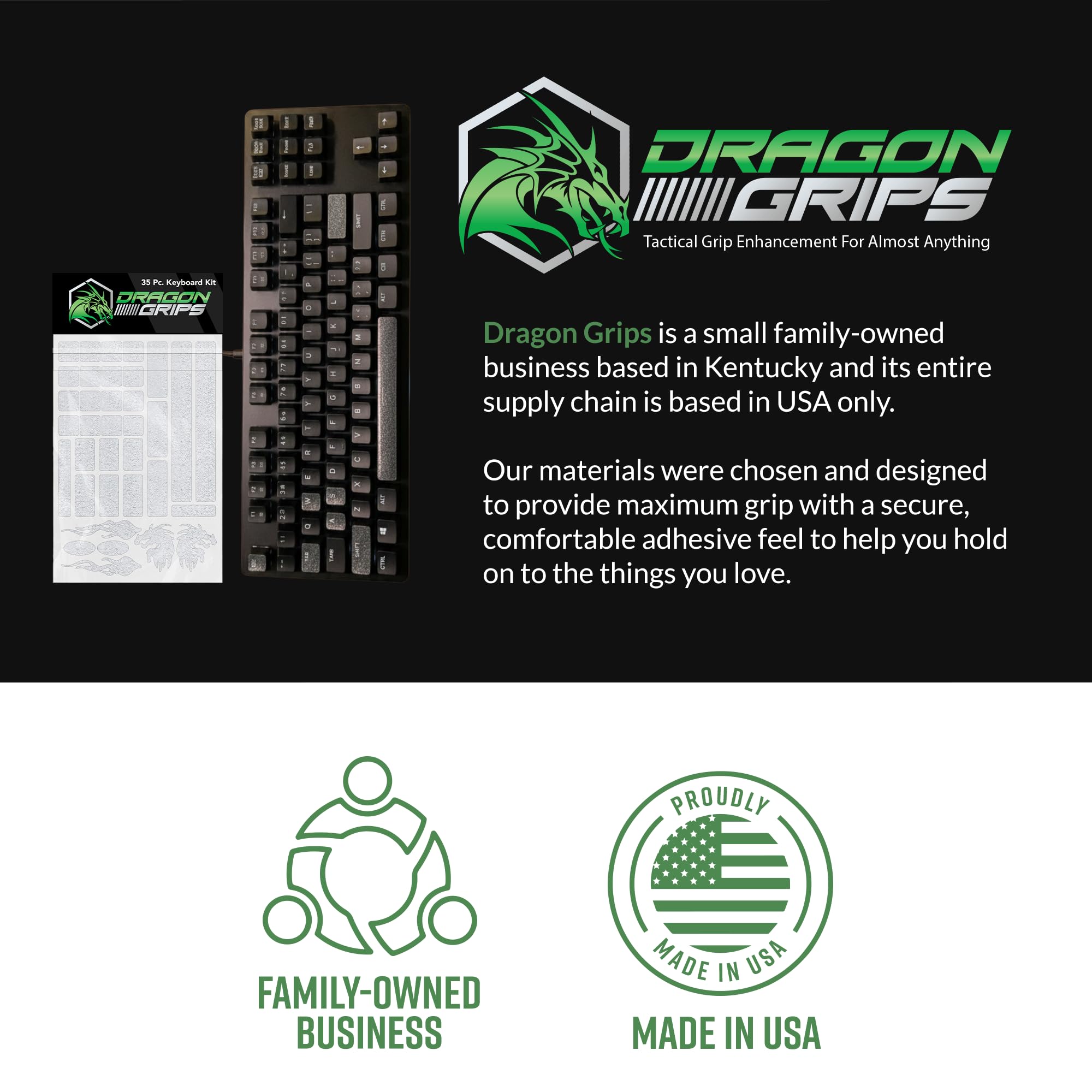 Dragon Grips Juego de 35 empuñaduras de teclado para juegos, calcomanías de goma para teclas y cinta de agarre para mouse, superposiciones antideslizantes transparentes para teclas retroiluminadas RGB