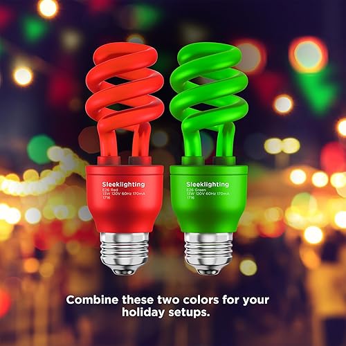 Miniatura 5 de SLEEKLIGHTING Bombilla CFL en espiral de 13 W, aprobada por UL, 120 voltios, base mediana E26 (paquete de 4) (rojo y verde)