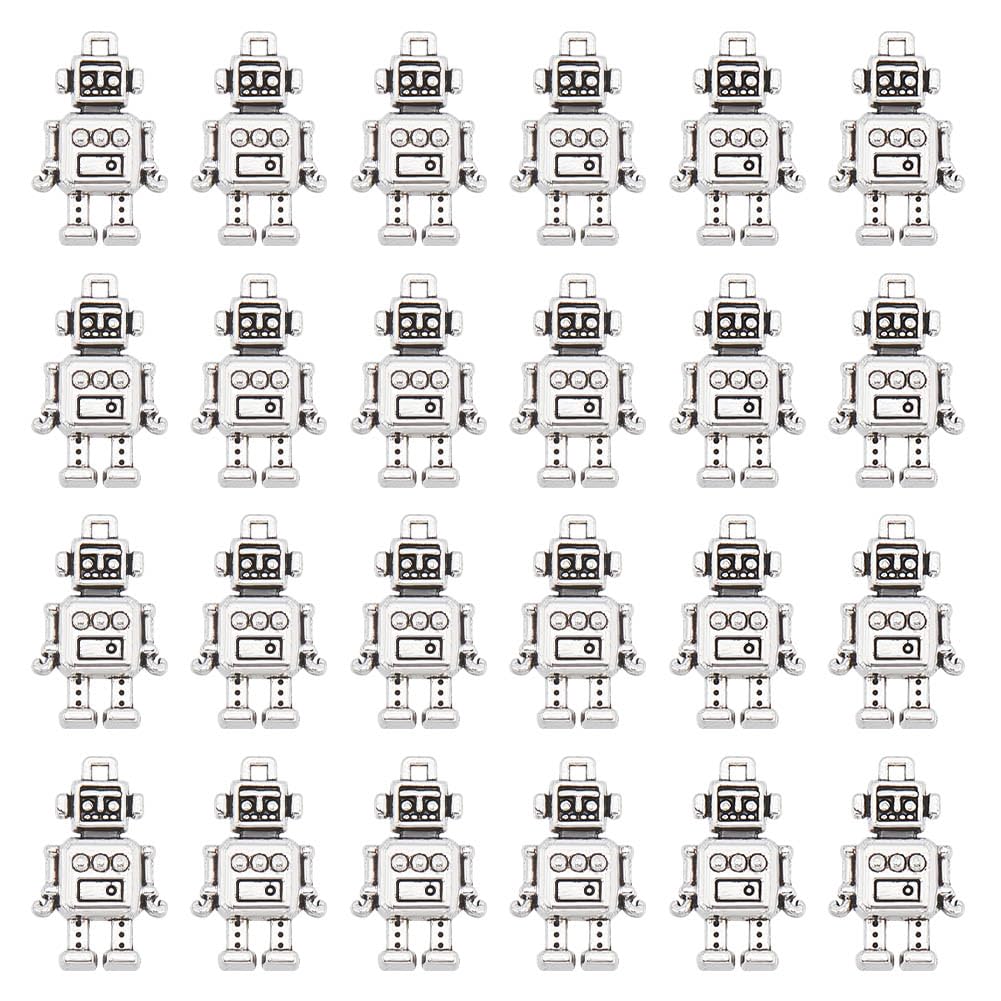 SUNNYCLUE 1 Box 80Pcs Robot Charm Bulk Mechanical Charms Silver Metal Robot Vintage Futuristic Retro Cute Funny Mechanic Charm for Jewelry Making Charms Supplies DIY Necklace Bracelet Earrings Adults