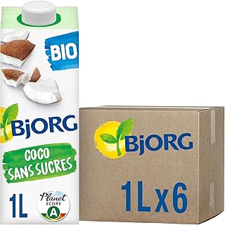 BJORG - Boisson Coco Sans Sucres - Boisson Végétale Bio - Pauvre En matières grasses - 1 L x 6