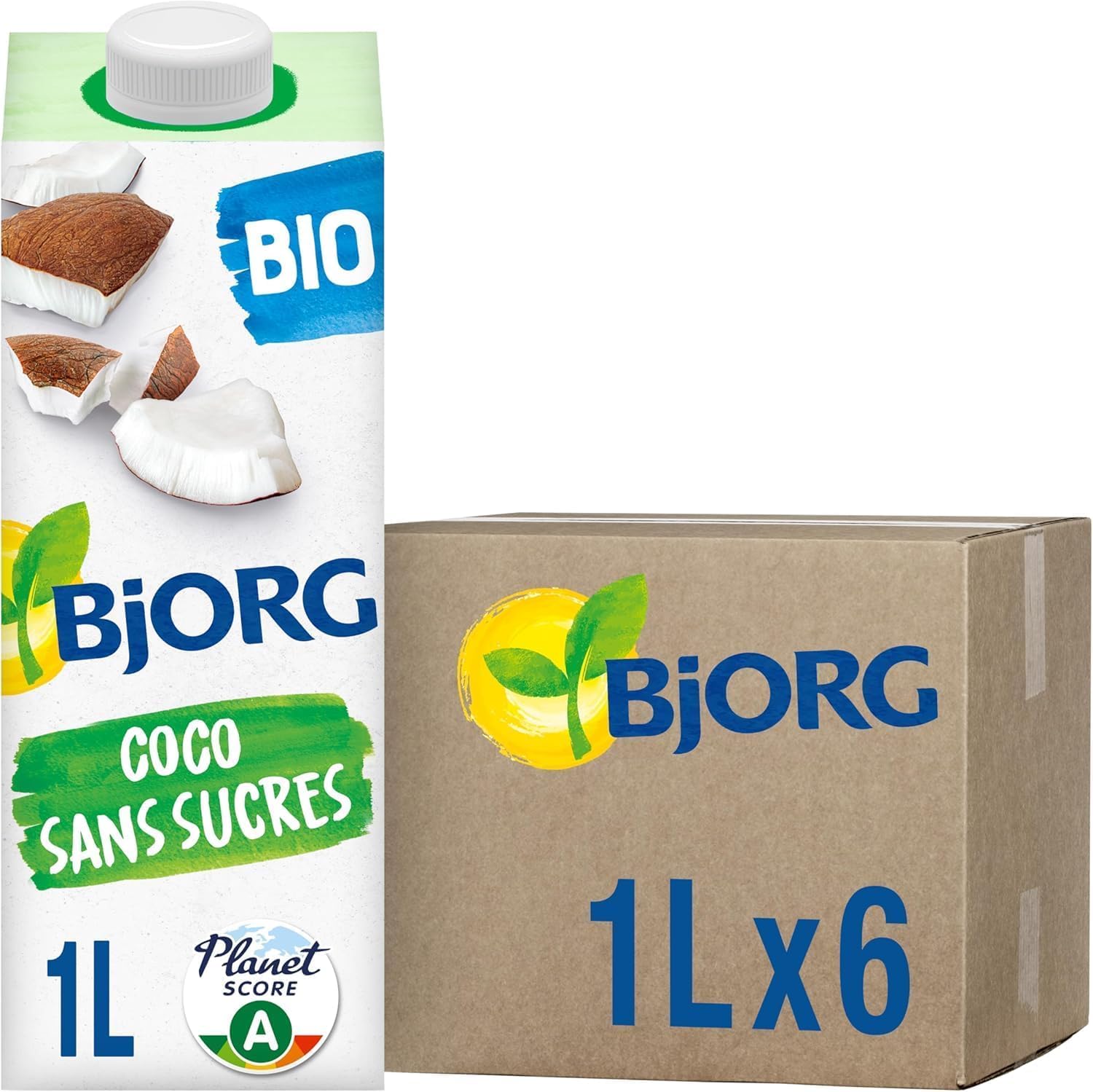 BJORG - Boisson Coco Sans Sucres - Boisson Végétale Bio - Pauvre En matières grasses - 1 L x 6