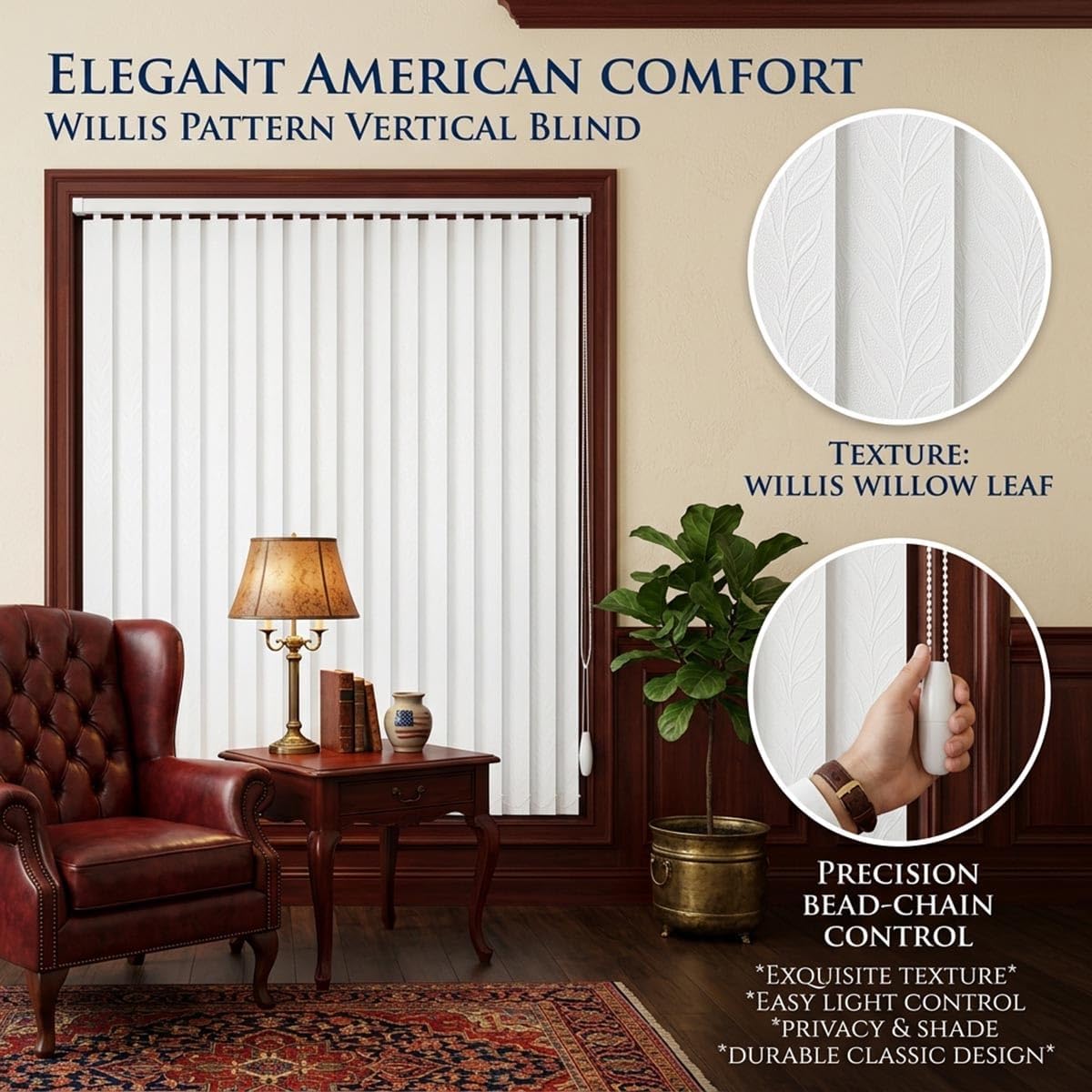 White Vertical Blinds for Window, Vertical Window Shades for Sliding Glass Door 63 72 78 98 102in Blackout Panel Track Blinds & Room Divider Window Blinds for Patio Door, Easy Install(W68x106in)