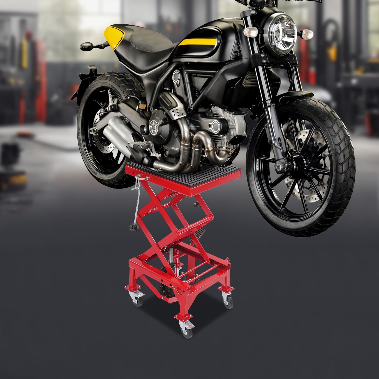 Ponte sollevatore idraulico a forbice per motocicli, dispositivo di sollevamento per motocicli con ruote, portata massima 200 kg per riparazioni auto e officine moto