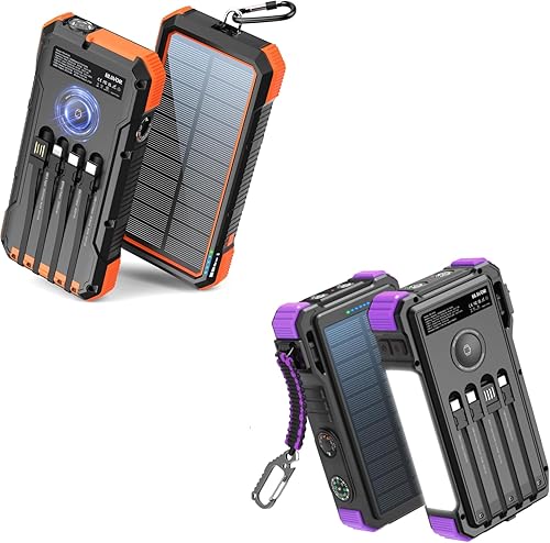 BLAVOR Cargador solar de 20000 mAh cables incorporados, cargador portátil de carga rápida de 20 W con USB C, linterna, paquete de batería para