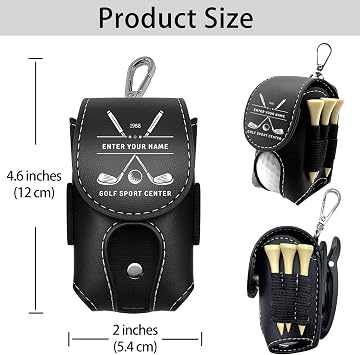 Personalised Leather Golf Ball & Tee Holder with Belt Clip – Custom Golf Ball Pouch for 2 Balls – Premium Golf Accessories Gift for Golfers