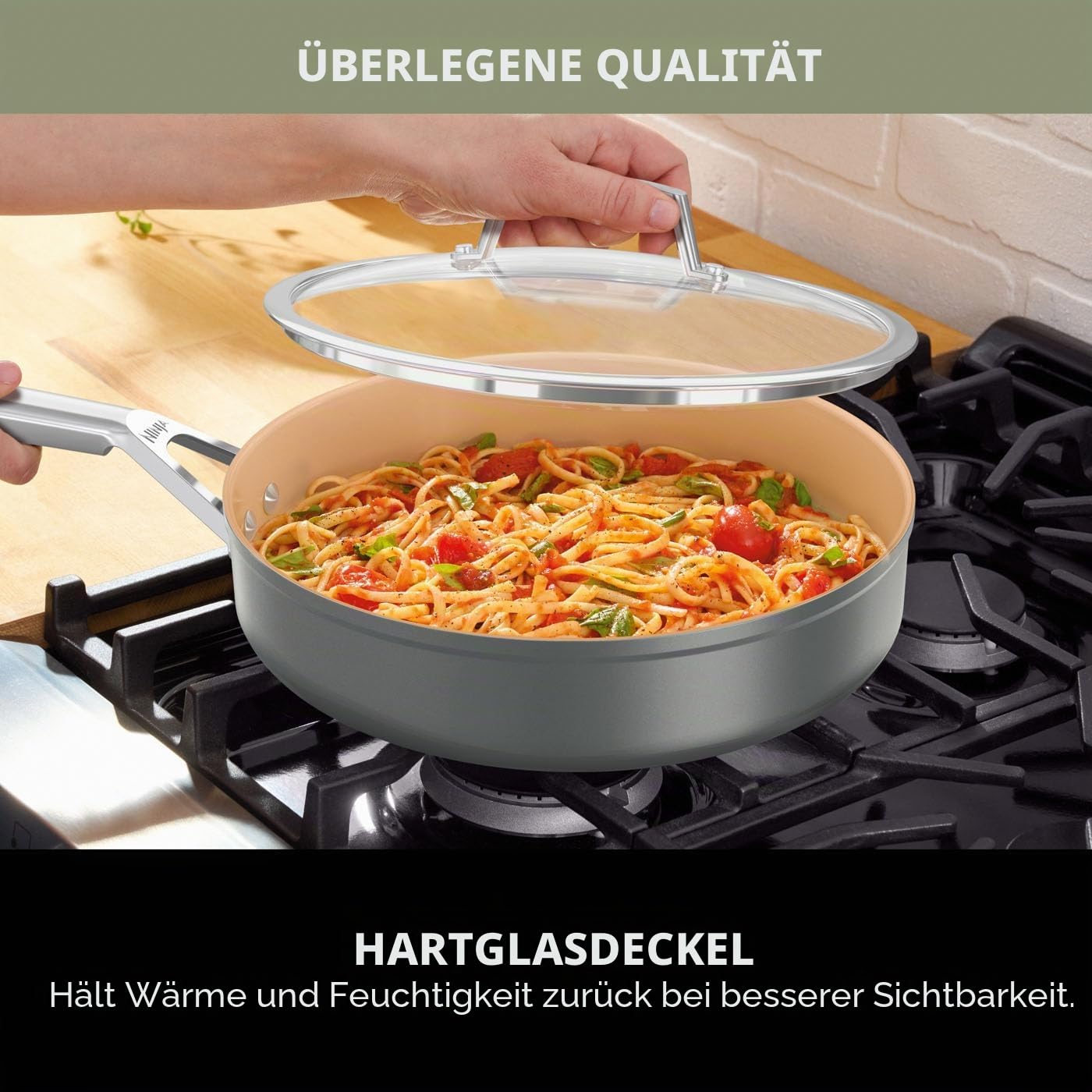 Ninja Extended Life 5-teiliges Keramik-Kochgeschirr-Set, ofenfest 285 °C | (20 & 24 cm Bratpfannen + 16, 18 & 20 cm Töpfe und Deckel), antihaftbeschichtet (ohne PFAs, PFOA, Blei oder Cadmium)