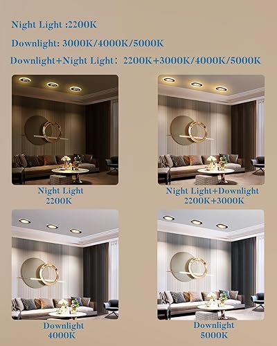 Miniatura 4 de Downlight LED de 6 pulgadas con luz nocturna de 140 lmw (alta eficacia) CRI90 regulable LED empotrable, 3000 K4000 K5000 K seleccionables, luces LED