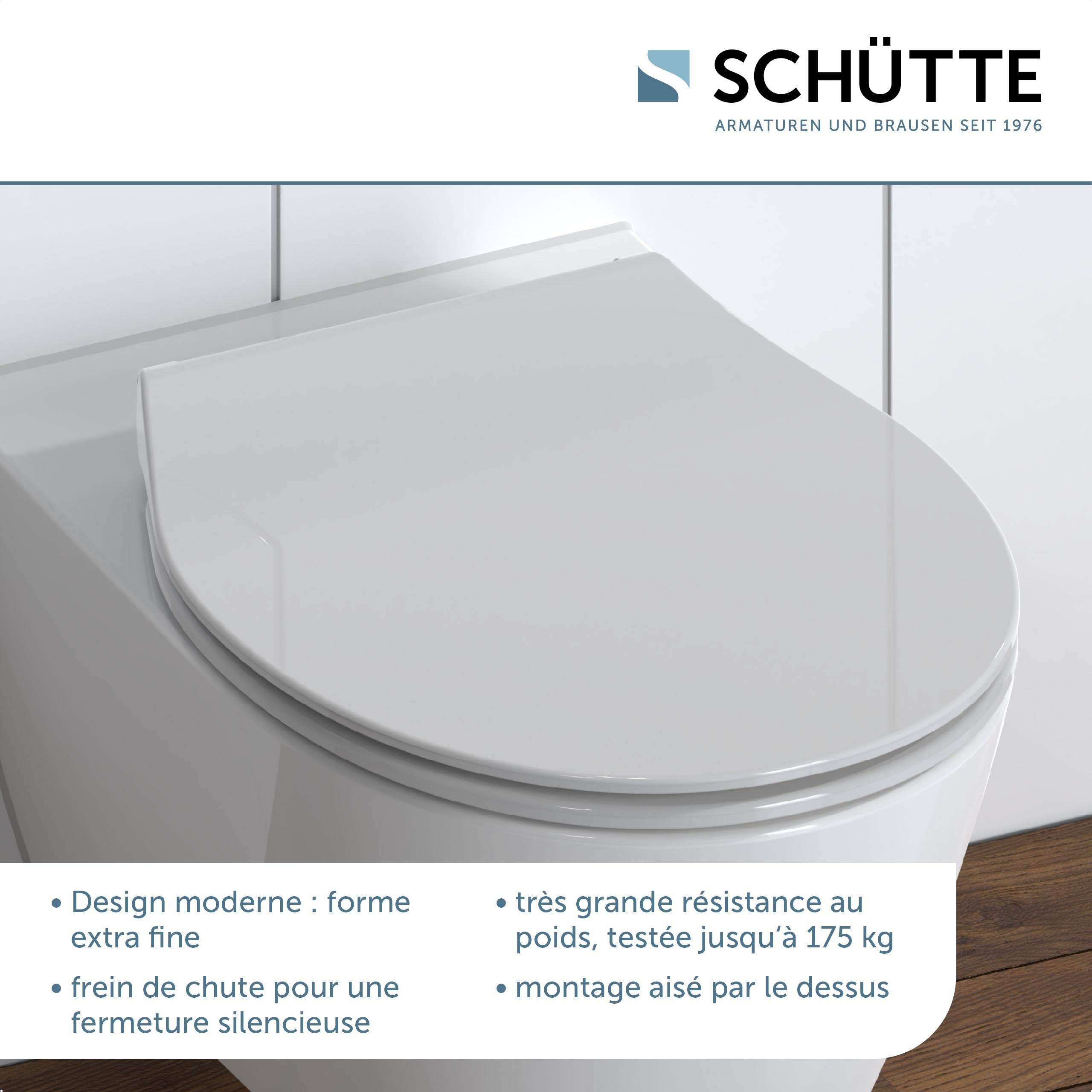 Schütte SLIM 82702, Abattant WC en Duroplast avec système d'abaissement automatique et fonction détachable, compatible avec la majorité des cuvettes WC, Gris
