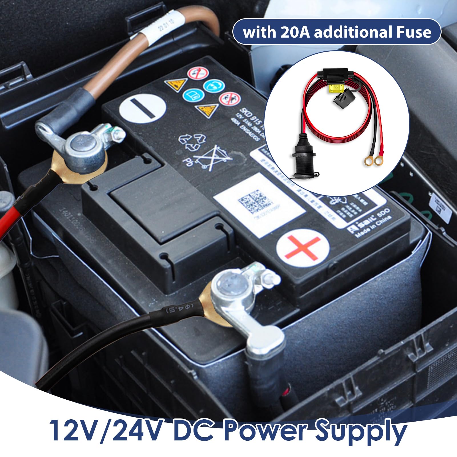 Presa accendisigari impermeabile da 2 pezzi con fusibile da 10 A, adattatore di prolunga universale per accendisigari femmina da 12 V/24 V, cavo da 60 cm per moto, camper, barca, marina