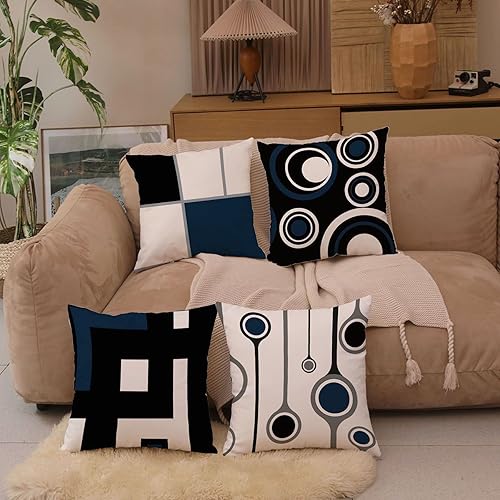 Miniatura 8 de EZVING Juego de 4 fundas de almohada naranjas de 16 x 16 pulgadas, fundas de almohada decorativas, fundas de almohada geométricas abstractas