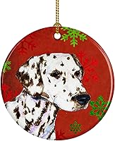 Vista 45 de Caroline's Treasures Dachshund copos de nieve rojos y verdes, adorno de cerámica de Navidad para colgar en el árbol de Navidad, decoración