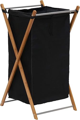 Miniatura 9 de Household Essentials 6540-1 cesto para ropa sucia de lavandería con estructura de bambú en X plegable  bolsa de lona negra con estructura de bambú.
