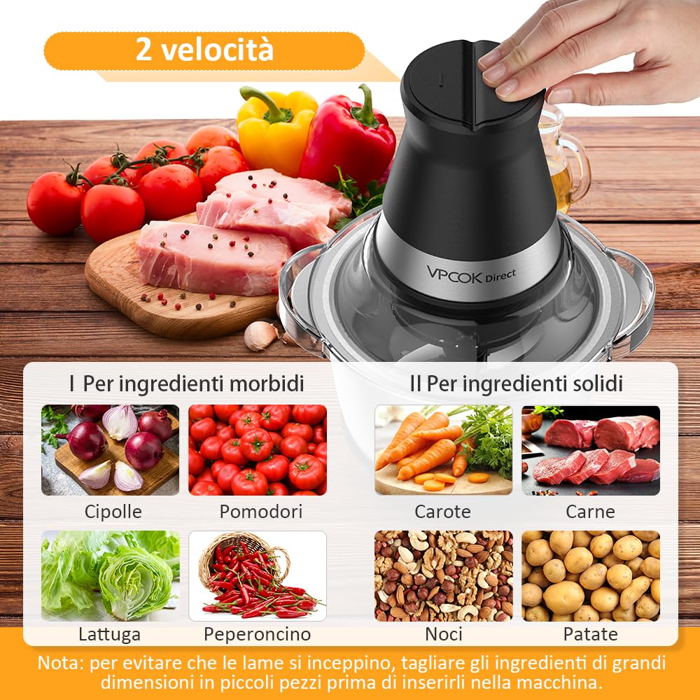 Frullatore Tritatutto Impastatrici Mixer da Cucina Elettrico Multifunzione con 4 Lame in Acciaio Inossidabile 1,2 L 400w