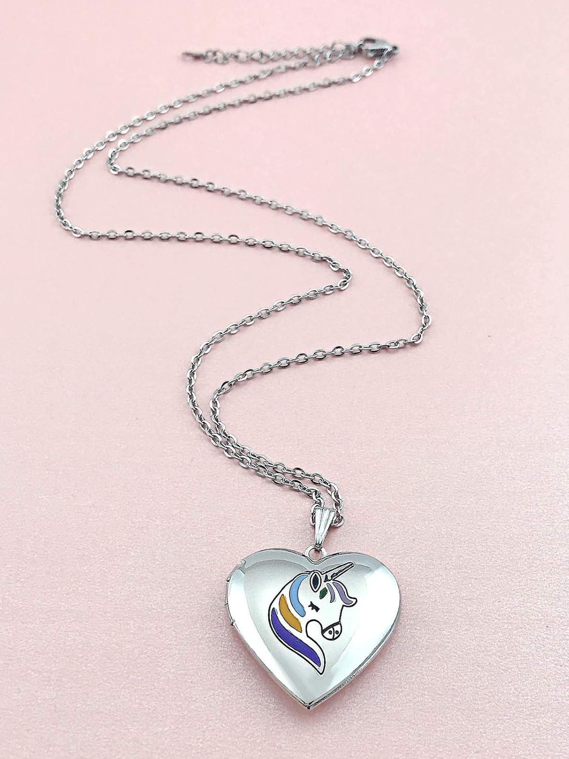 YOUFENG Unicorns Gifts for Her Love Heart Initial Letter Locket Necklace that Holds Pictures Enamel Locket Pendant Gifts for Women - Image 3