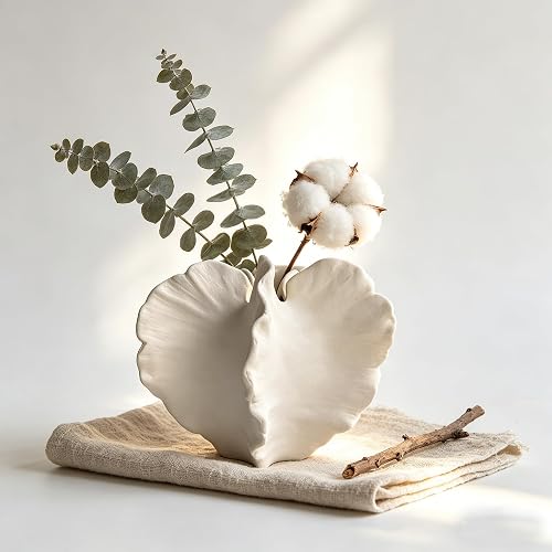 White Coral Ceramic Vase,Modern Minimalist Sculpture Decorative Bud Vase,Ocean & Coastal Theme Table Centerpiece,Boho Home Decor for Coffee Table,Shelf,Bathroom Accent