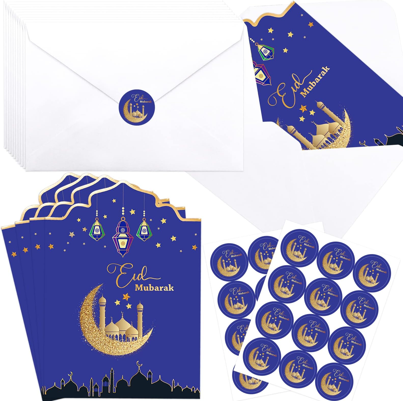Fancy Land Eid Mubarak Greeting Cards12PCS Ramadan Money Holder Cards with Envelopes EID Religious Foil Greeting Cards