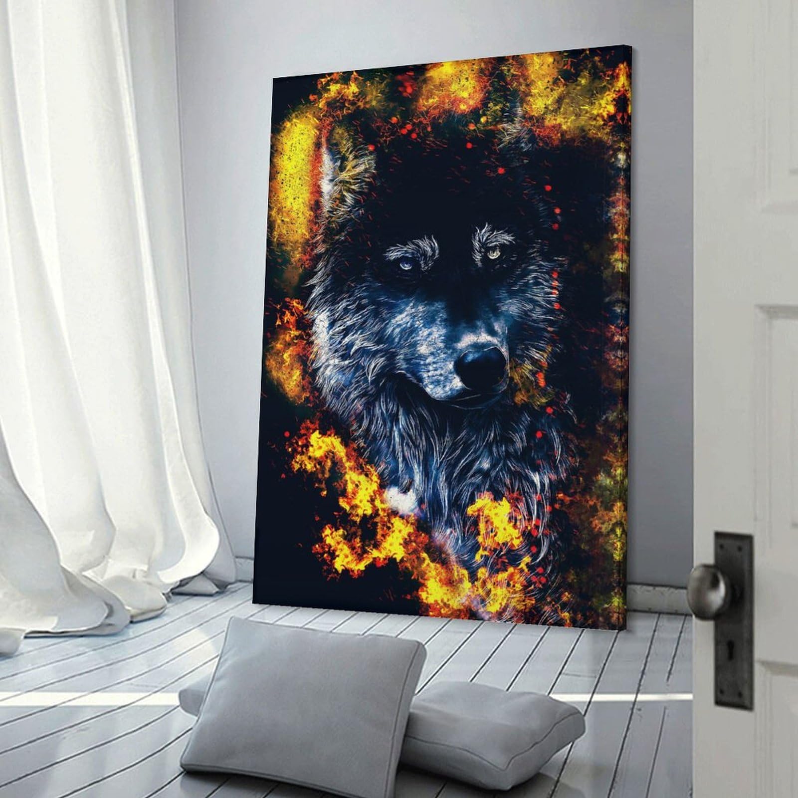 Junmoney Wolf in Burn Home Decor Wall Art 12x18inch(30x45cm), for Hallway, Bedroom Or Modern Interiors, Canvas Artwork with Gifting Potential