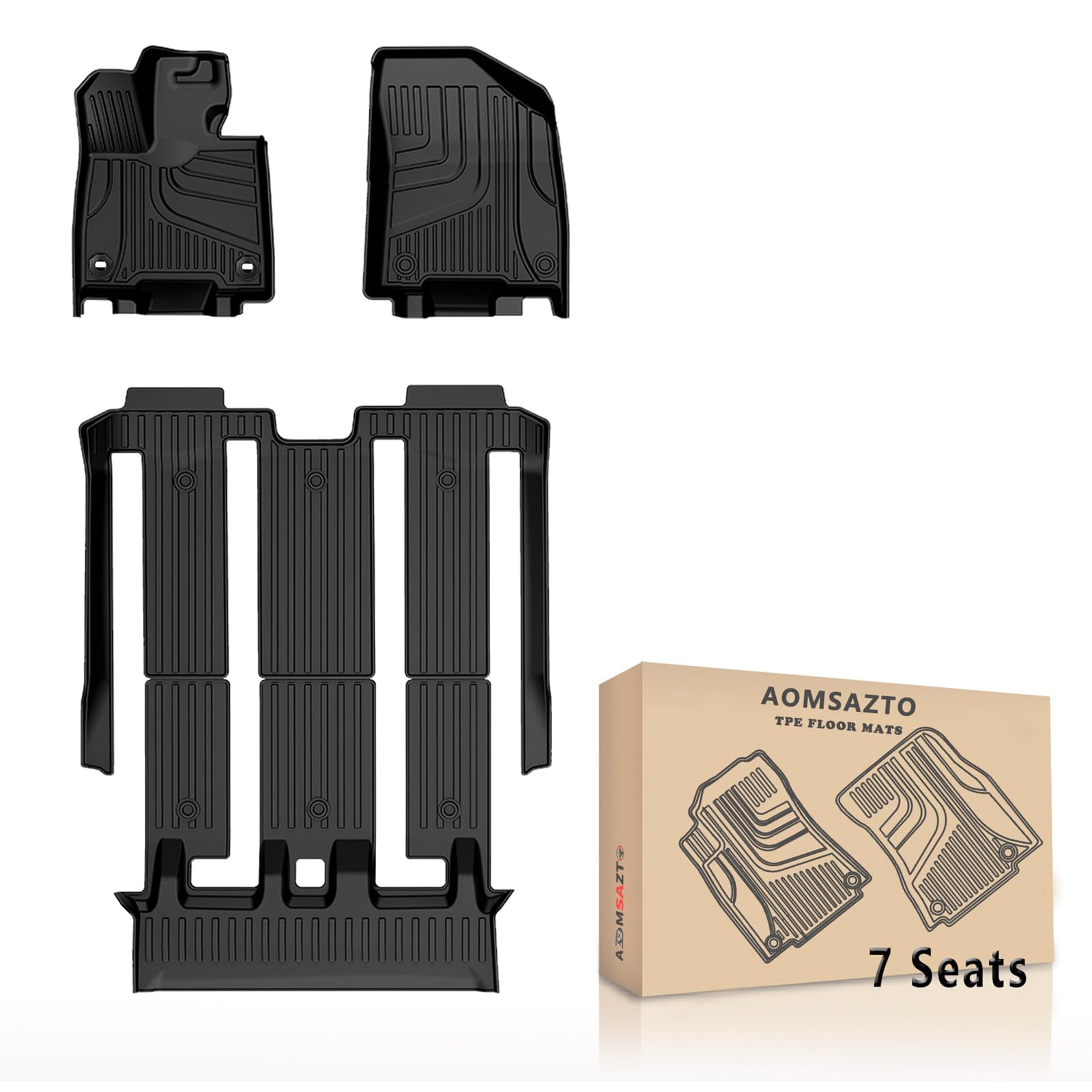 AOMSAZTO Floor Mats Compatible with Toyota Sienna 2021-2024 (Only for 7 Seat Without Spare Tire), All Weather TPE Custom Fit Floor Liner Full Set Mat of Sienna Mats-Black.