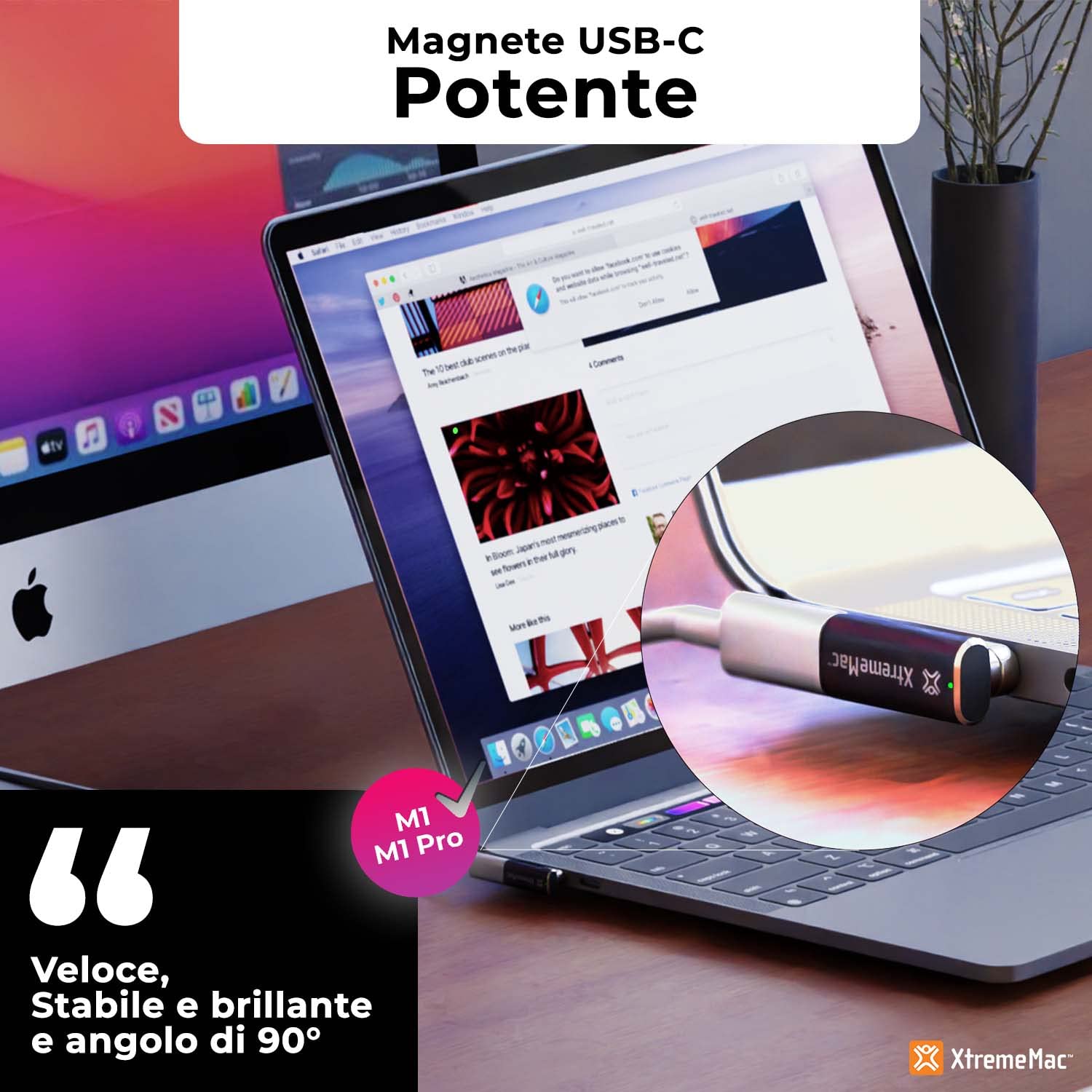 Xtrememac XWH-MTA-13 – Adattatore Magnetico per Cavo USB-C – Sincronizza e Carica – Dotato di Luce LED Verde Quando è Inserito – in Alluminio – Durevole e di Alta qualità