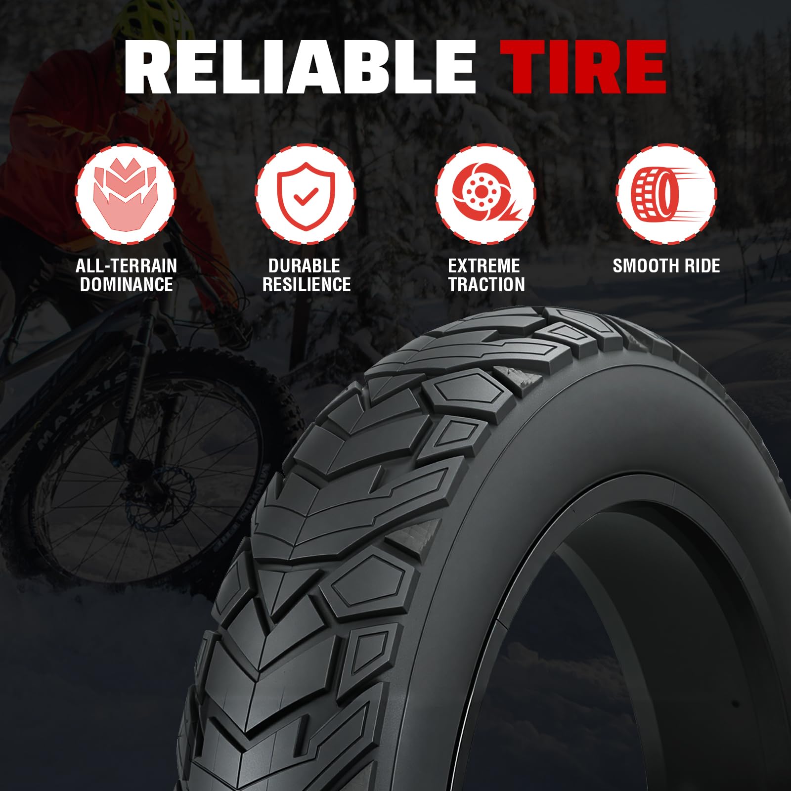 ZUKKA Fat Bike Tire 20/26 x 4,0 pulgadas Mountain Bike Tire Fat Tire 20/26 pulgadas Heavy Duty Deep Grooves Foldable Replacement All Terrain