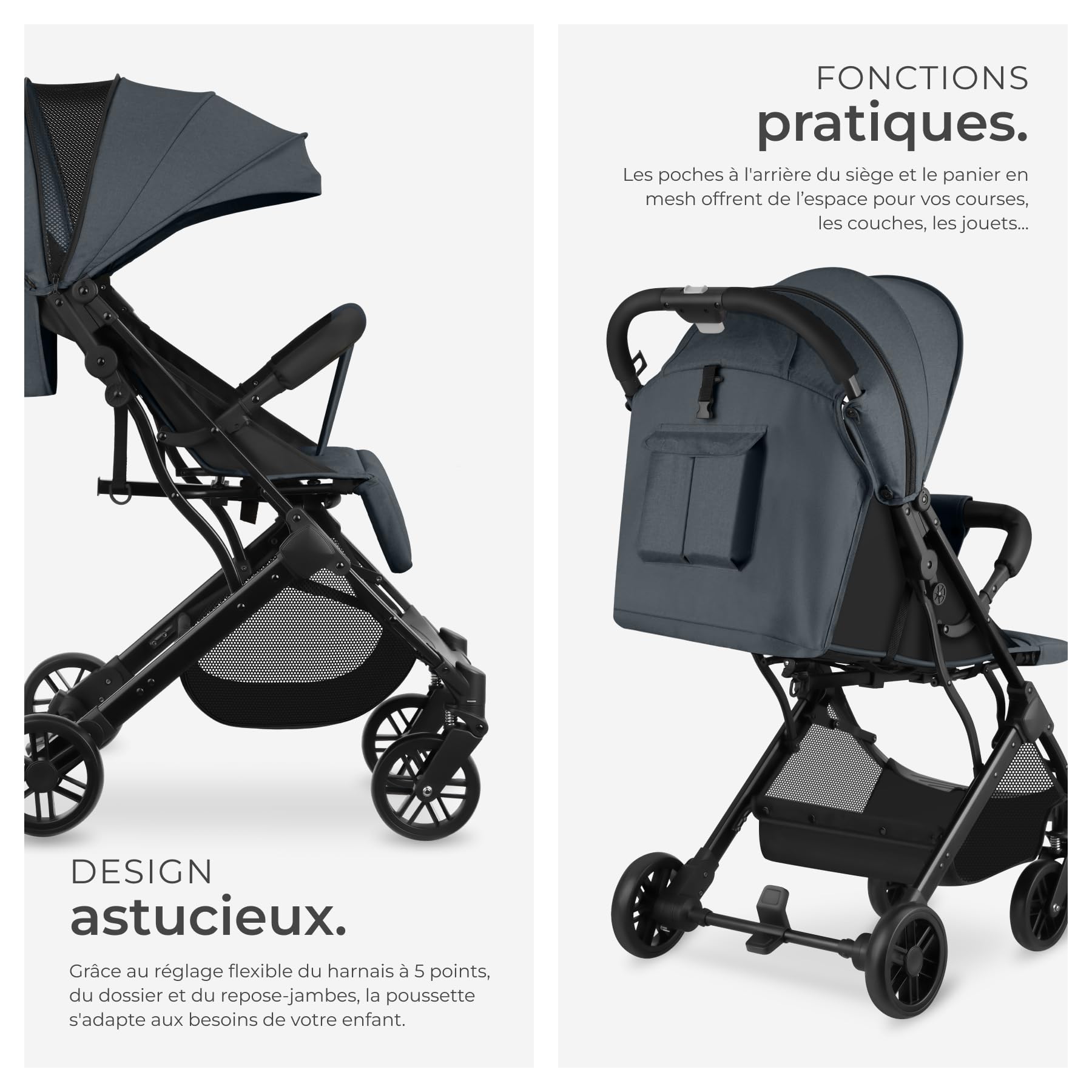tectake® Poussette compacte 0-36 mois Pliable avec Panier de rangement Dossier inclinable Harnais 5 points Poussette compacte & légère Poussette voyage Accessoires Bébé Nouveau né Enfant Baby stroller