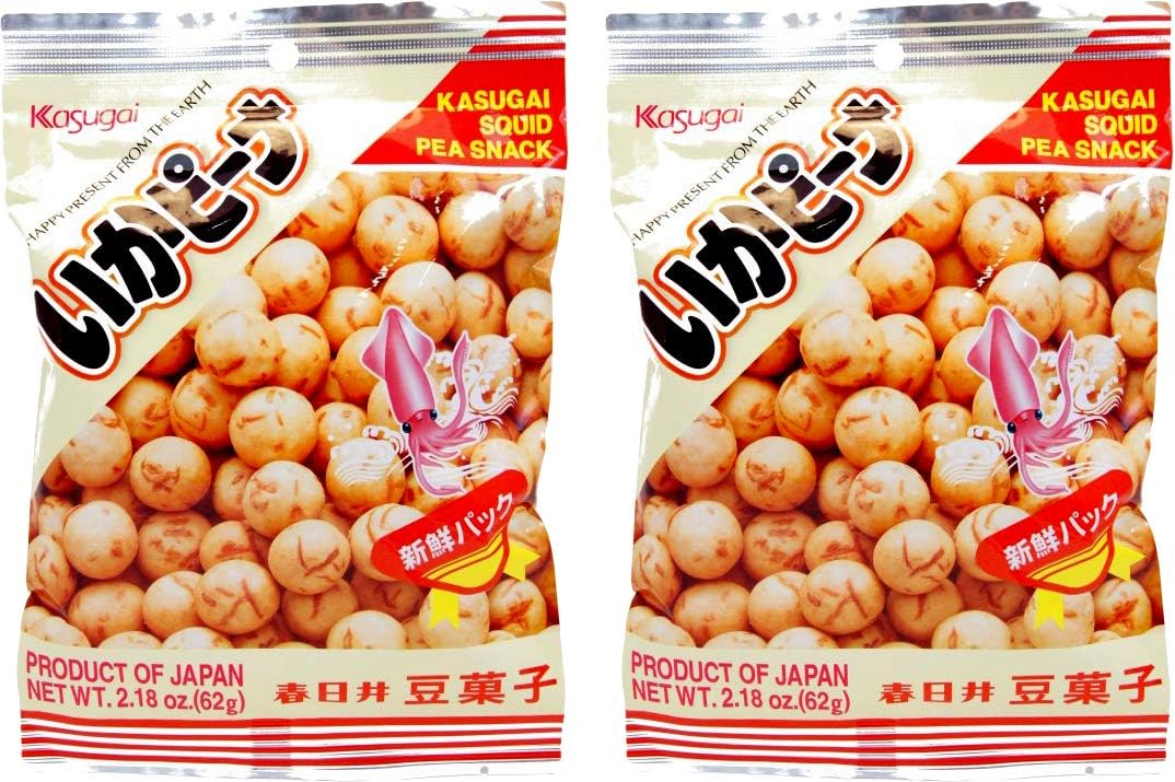 Kasugai Squid Pea Snack (Ika Peana) Net Wt. 2.18oz/62g (2 Pack)