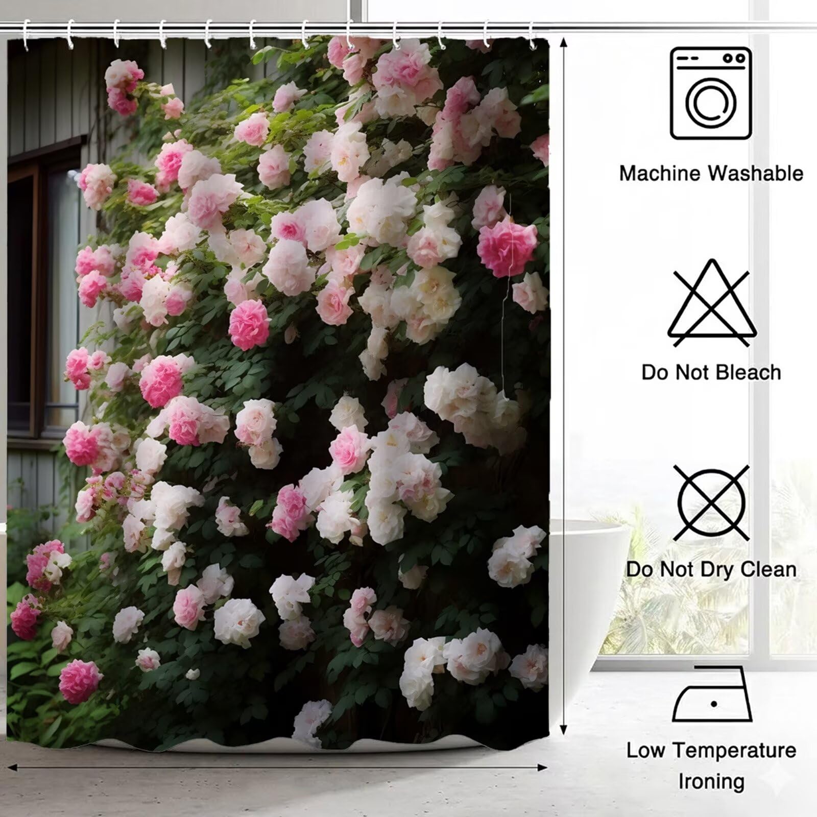 Duschvorhang 240x200 cm Anti Schimmel - Garten Design - Wasserdicht & Waschbar Schnelltrocknender Polyester Stoff - Inkl. 12 Ringe und Gewicht Shower Curtain für Badezimmer Badewanne, Blume J8-329