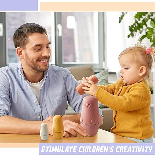 Miniatura 10 de Chivao 8 piezas de muñecas rusas de anidación de silicona Matryoshka muñecas educativas apilables para niños pequeños muñecas de anidación de