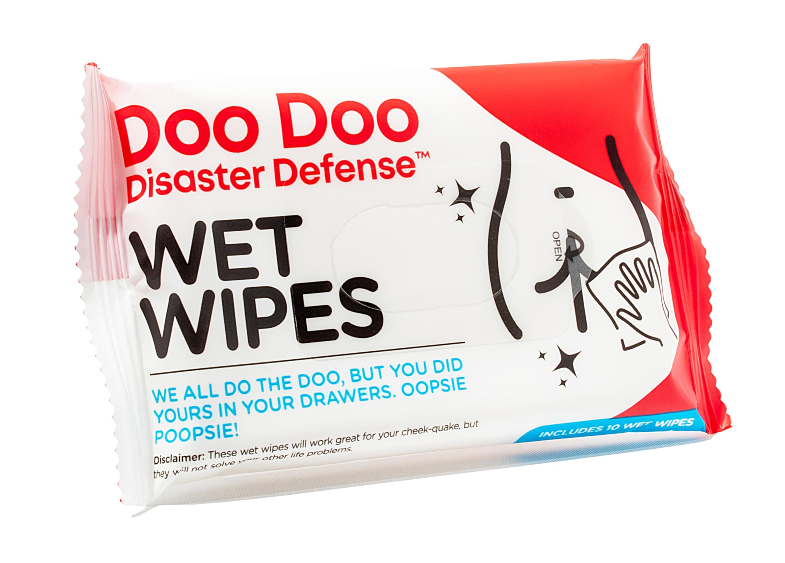 Doo Doo Disaster Wipes - 10/Pack - Flushable Moist Towelette - Funny Shart Survival Wipes - Functional Gag Gift - Best Gag Gift