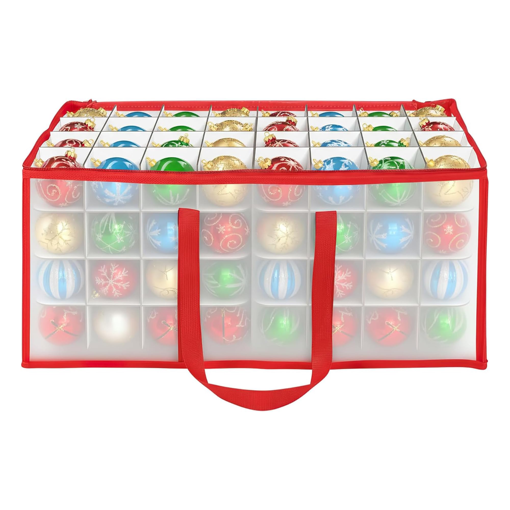 Vinsani Red Bauble Christmas Tree Decoration Storage Box – Foldable Ornament Organiser With Zip Closure & Side Handles – Secure & Dust-Free Xmas Décor Storage