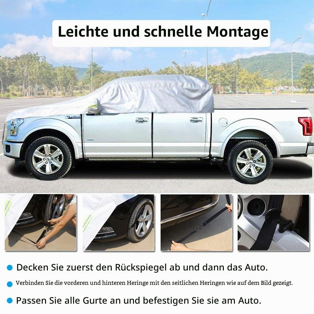 Halbgarage für Auto Windschutzscheibe Abdeckplane Winter Sommer Autoabdeckung wasserdicht Auto halbgarage Staubdicht Schneefest (Pickup (Crew Cab))