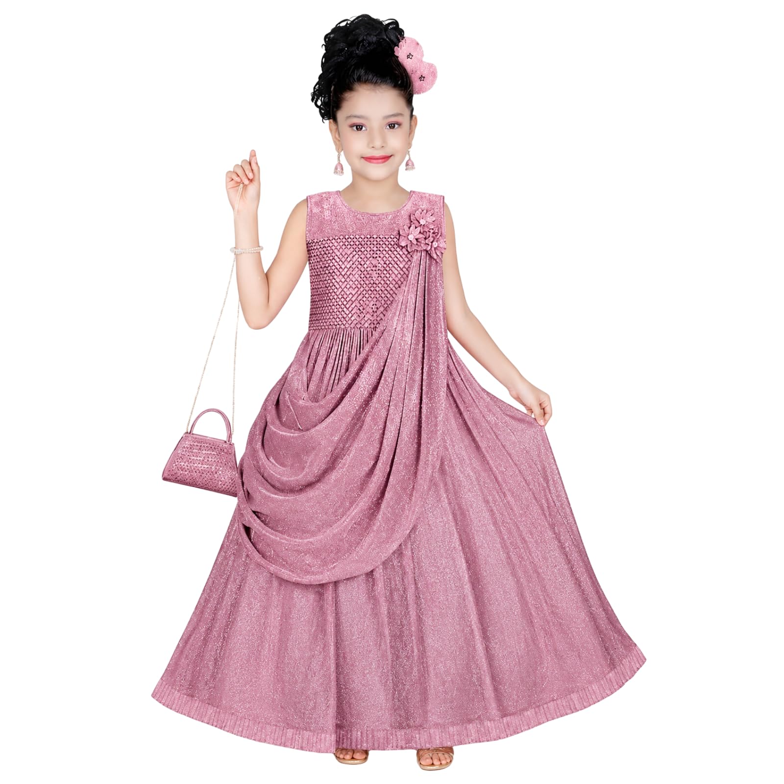 Z Z D Fashion 70115 Pink Fancy Zari Long Frock-image-13