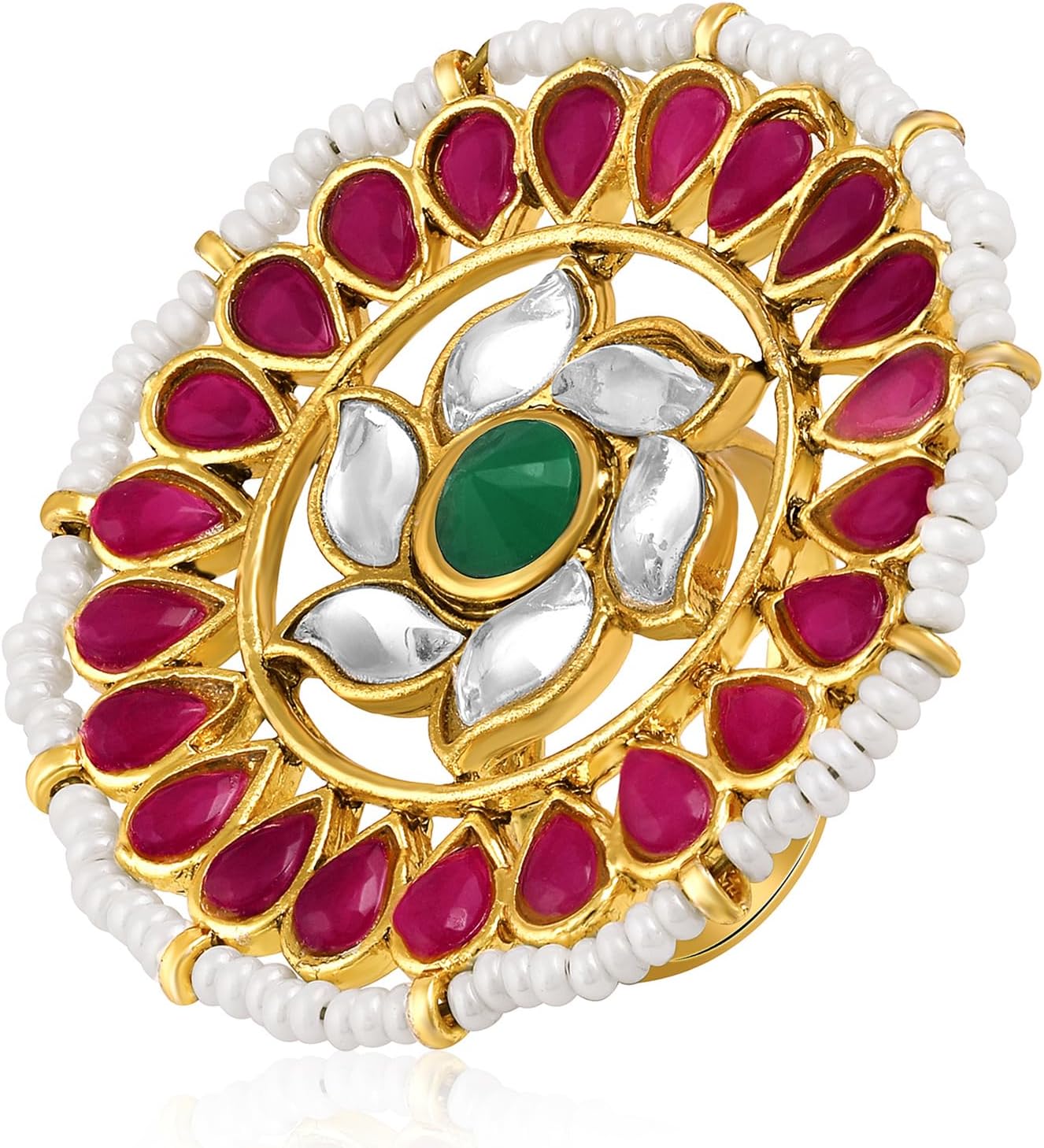 Aheli White Kundan & Beads Studded Adjustable Finger Ring Ethnic Fashion Jewellery Gift for Women