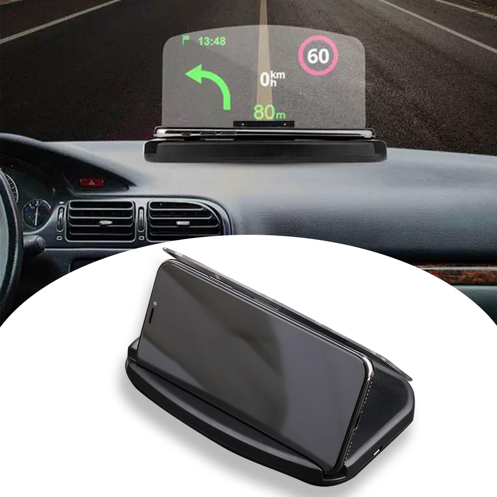 1 PC Car Mobile Phone Holder, 6.29" x 3.81" ABS Acrylic Plexiglass High-Definition Image HUD Head-up Display Holder, Portable Storage Navigation Projector Base, for Most Car Models (Black)