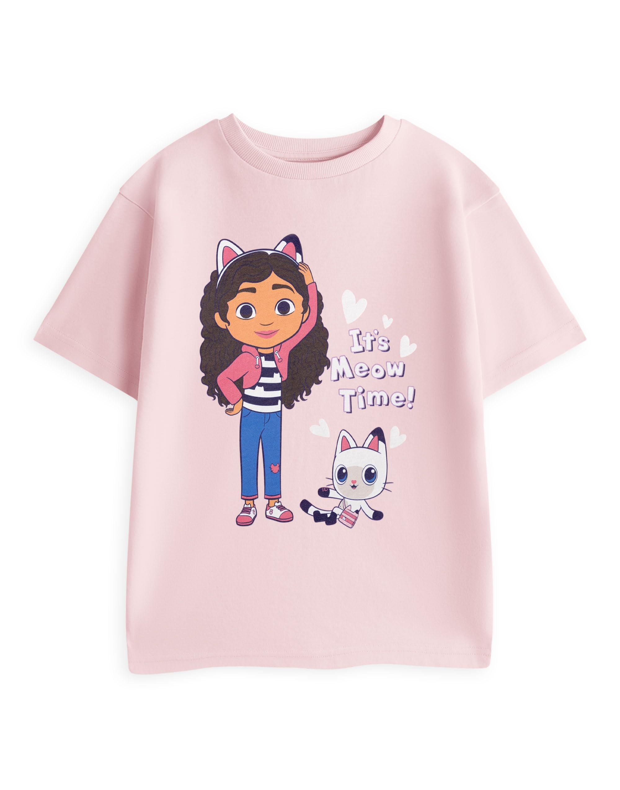 Dreamworks Gabby's Dollhouse Girls Meow Time - Pink Gabby's Dollhouse Pandy Paws Pink Graphic Tee | Its Meow Time Short Sleeve Top | Cartoon Character T-Shirt | Gabbys Dollhouse Merch - 3-4 Years