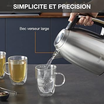 Krups Excellence Kettle, Brushed Metal Surface, 1.7 L Capacity, Easy Open Cover, Precision Cast Tip, Water Level Indicator on Handle, Automatic Close Feature