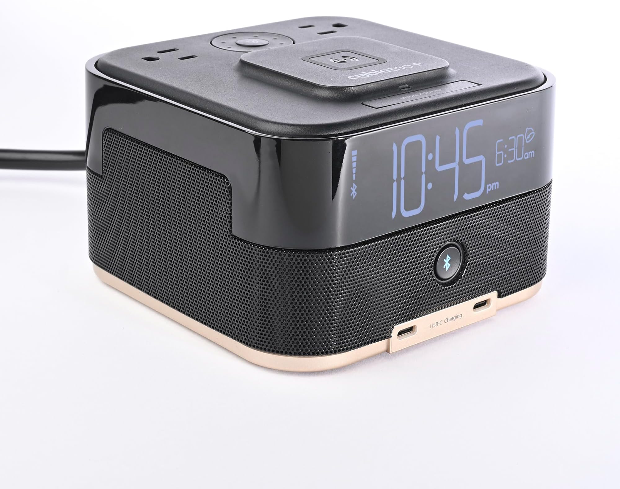 CubieTrio+ - Magnetic Wireless Charging Alarm Clock with Bluetooth Speaker Outlets and USB-C Ports