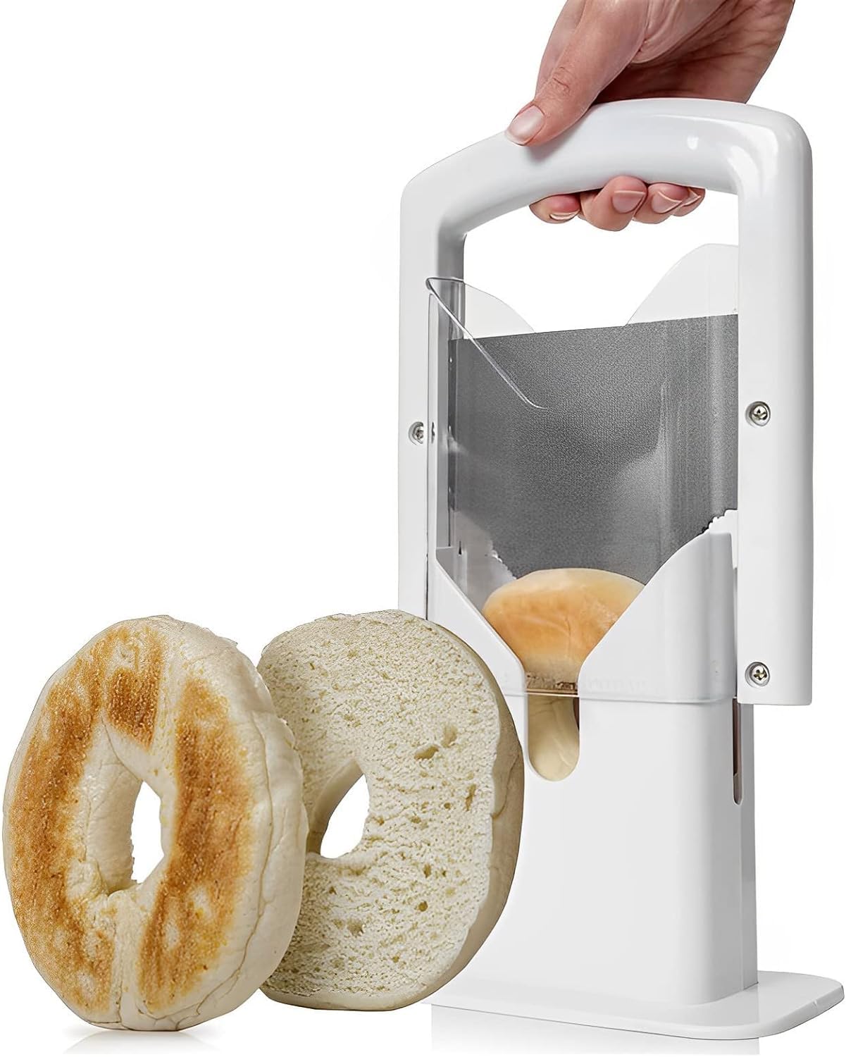 TORIOX Bagel Slicer with Safety Handle // Eazy to Use Bread Cutter // Perfect for Bagel Cutter/Bagel Slicing Tools Dough Cut Frame Kitchen Tool Bread Slicer Stainless Steel Blade