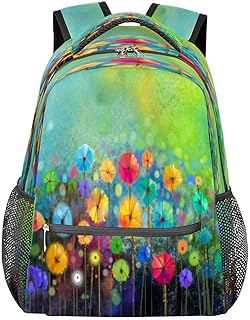 Mochilas de viagem para laptop para mulheres homens e mulheres coloridas flor dente-de-leão resistente à água mochilas escolares leves para adolescentes meninas/meninos, mochila casual para viajar, acampar, caminhar, Multi, Medium